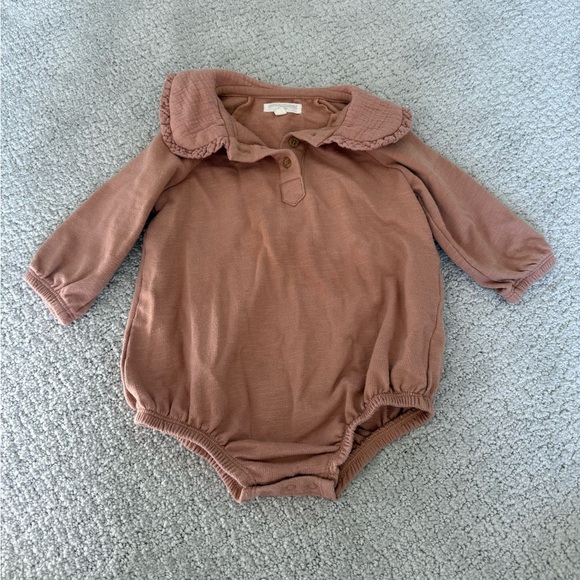 Grayson Collective Bubble Romper Size 6-9 Months Brown Preppy Fall Gauze - Picture 2 of 9